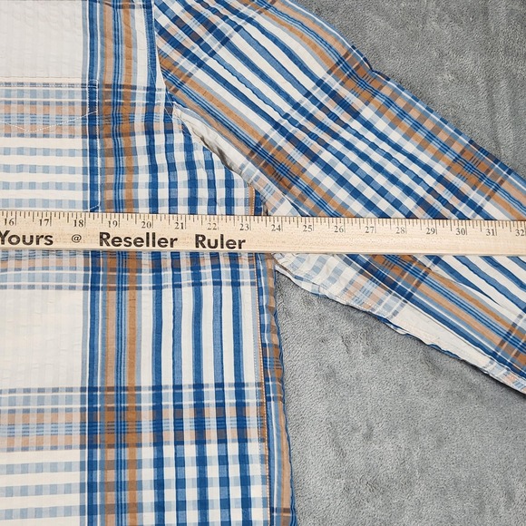 Wallace & Barnes Shirt Mens Large Blue Brown Plaid Seersucker Button Down J.Crew - Picture 10 of 12